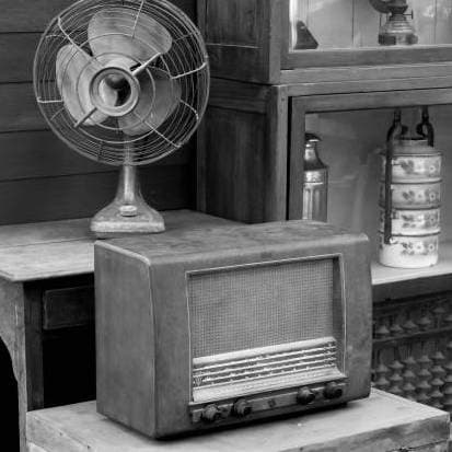 Vintage radio and furniture for backdrop photography.